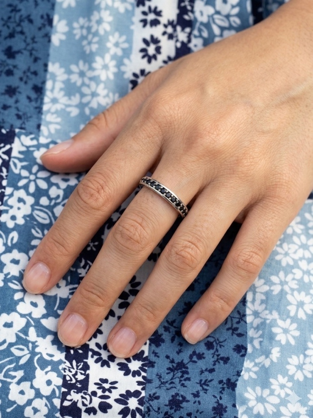 The Zarina" Black Onyx Cubic Zirconia Eternity Band – Rhodium Plated New 106.00